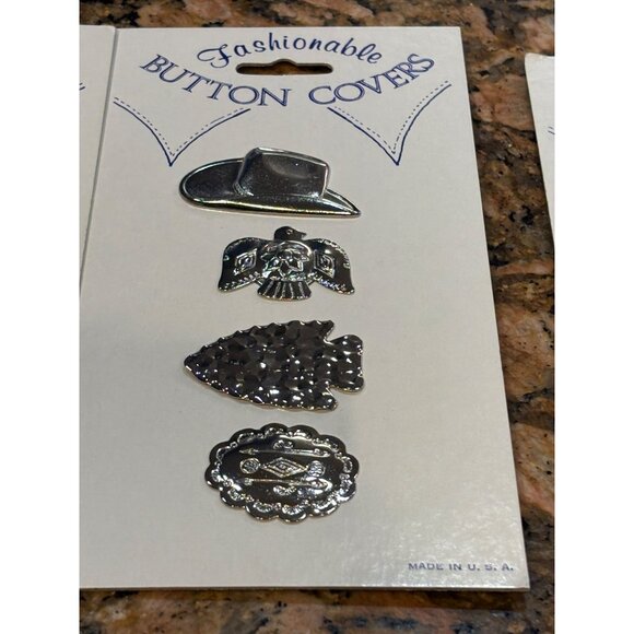 Fashionable Silver-Tone Button Covers Set Of 20 With Western & Nature-Themed Des - Picture 3 of 7